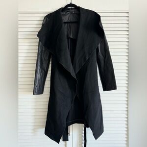 Zara Black Wool Blend Faux Leather Asymmetric Coat US S